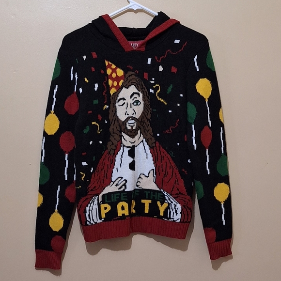 West 49 Jesus Life Of The Party Birthday Hooded Christmas Sweater - Picture 3 of 6